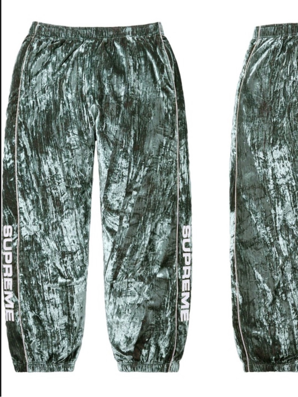 Supreme Crushed Velvet Joggers in Green